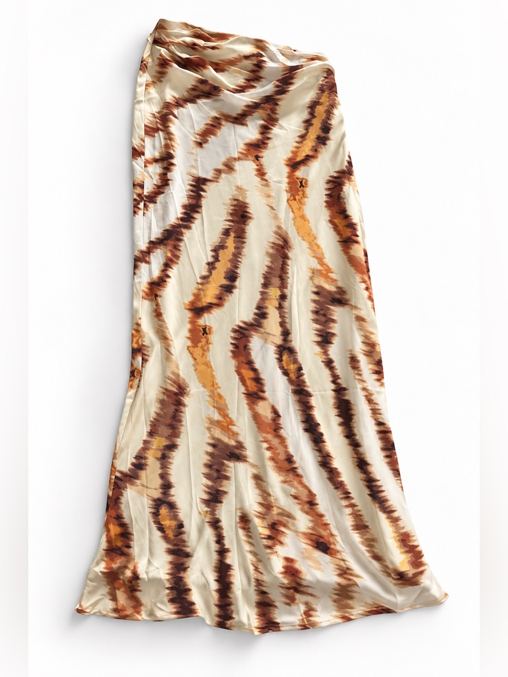 Abstract Wave Maxi Skirt in Cream and Brown